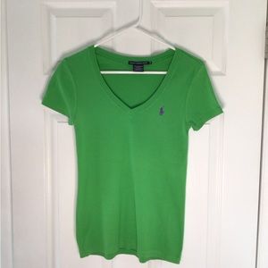 Women’s Ralph Lauren Sport Green Fitted V Neck Short Sleeve Tee Shirt Large